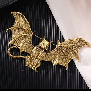 Gothic Bat Cat Brass Brooch